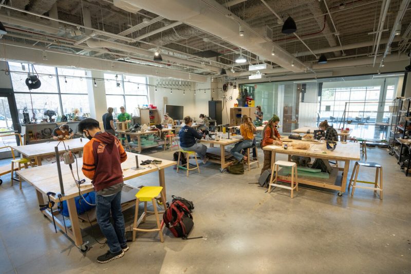 Students working in a makers space